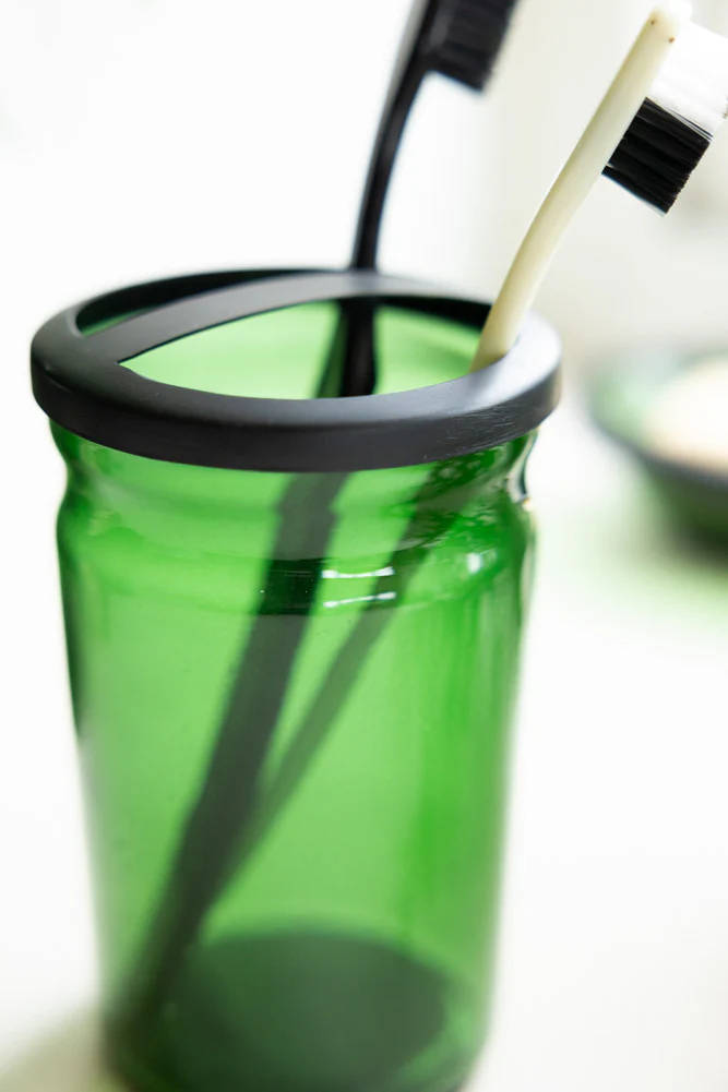 Apothecary-Style Green Glass Toothbrush Holder - Image 4