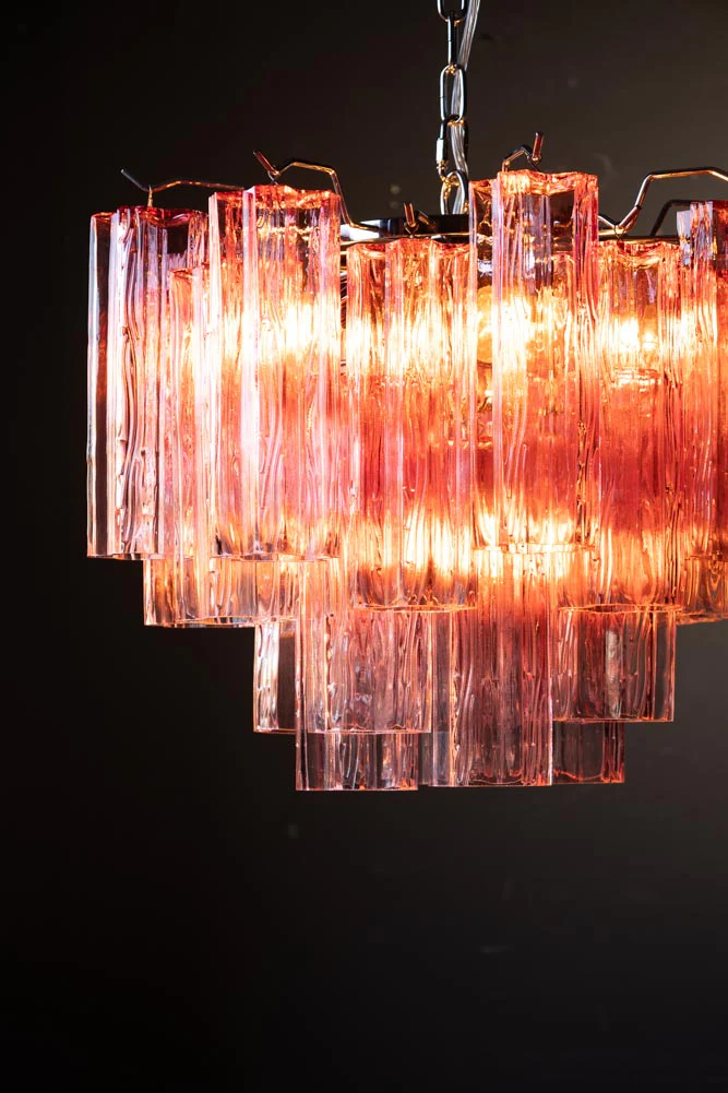 Beautiful Waved Glass Chandelier in Pink - Image 3