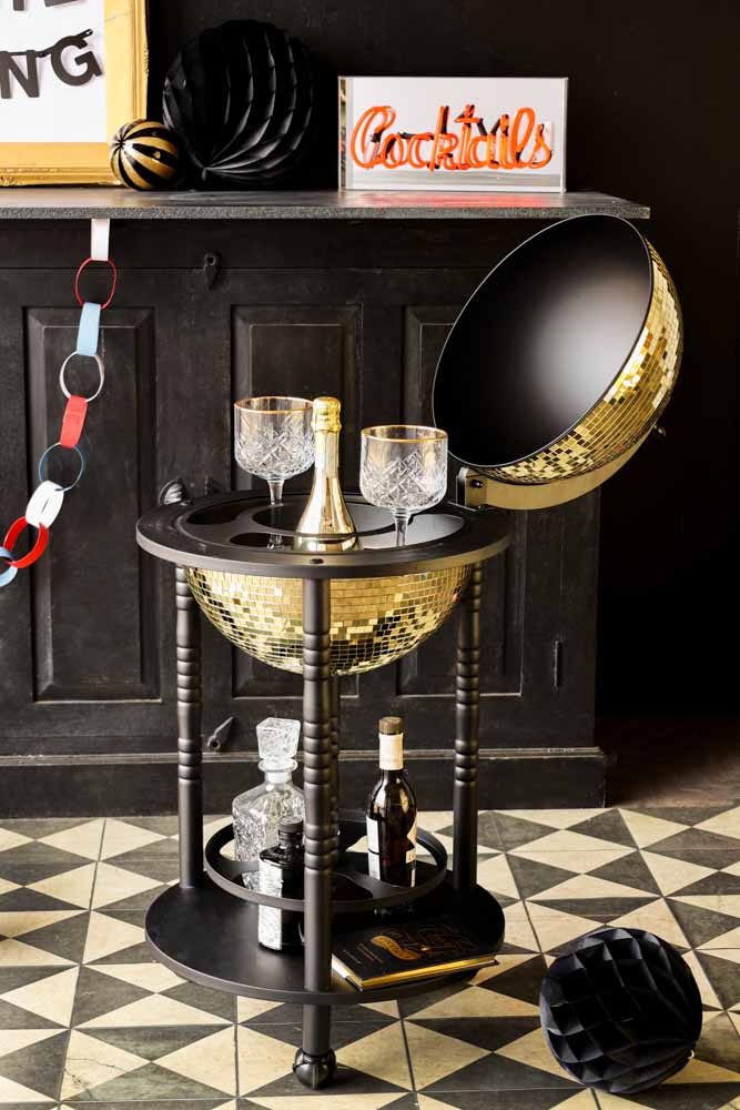 Black & Gold Disco Ball Drinks Trolley Cart - Image 13