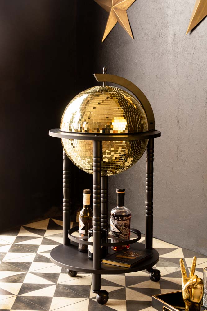 Black & Gold Disco Ball Drinks Trolley Cart - Image 5