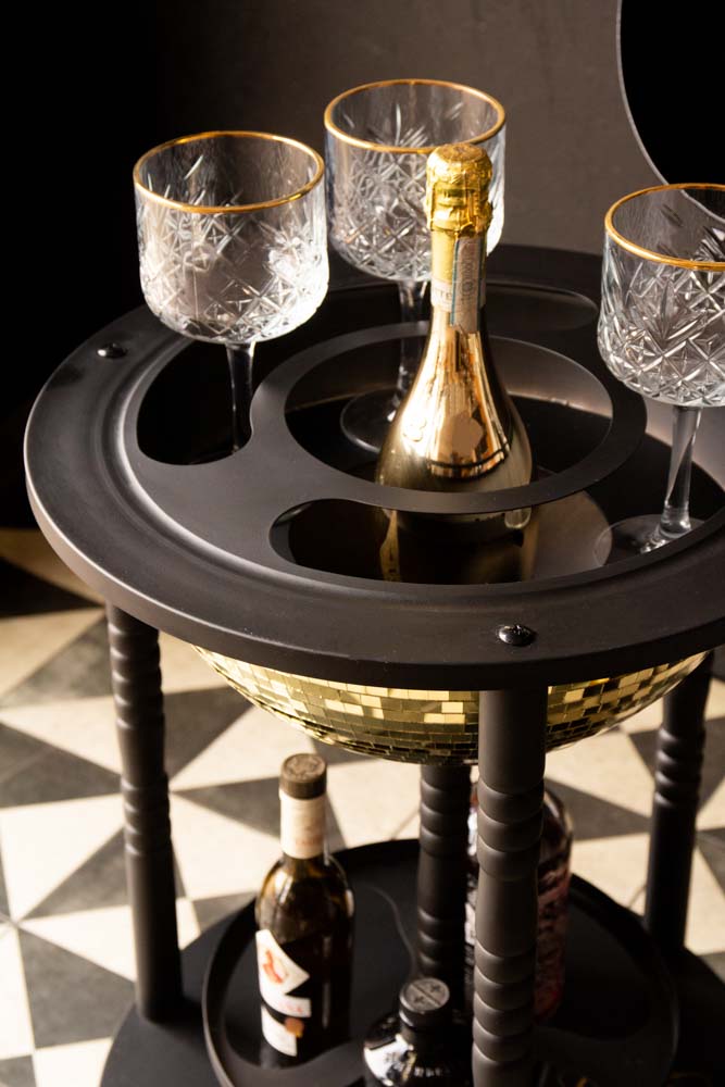 Black & Gold Disco Ball Drinks Trolley Cart - Image 6