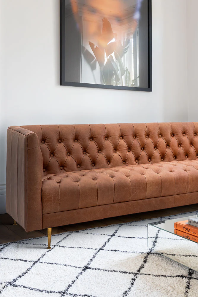 Chesterfield Antique Brown Leather 3-Seater Sofa - Image 3