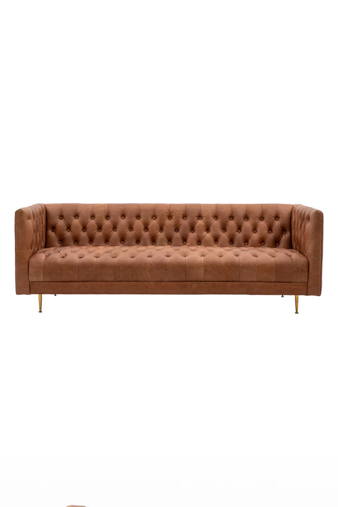 Chesterfield Antique Brown Leather 3-Seater Sofa - Image 5