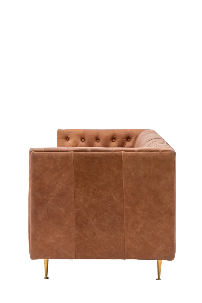 Chesterfield Antique Brown Leather 3-Seater Sofa - Image 7