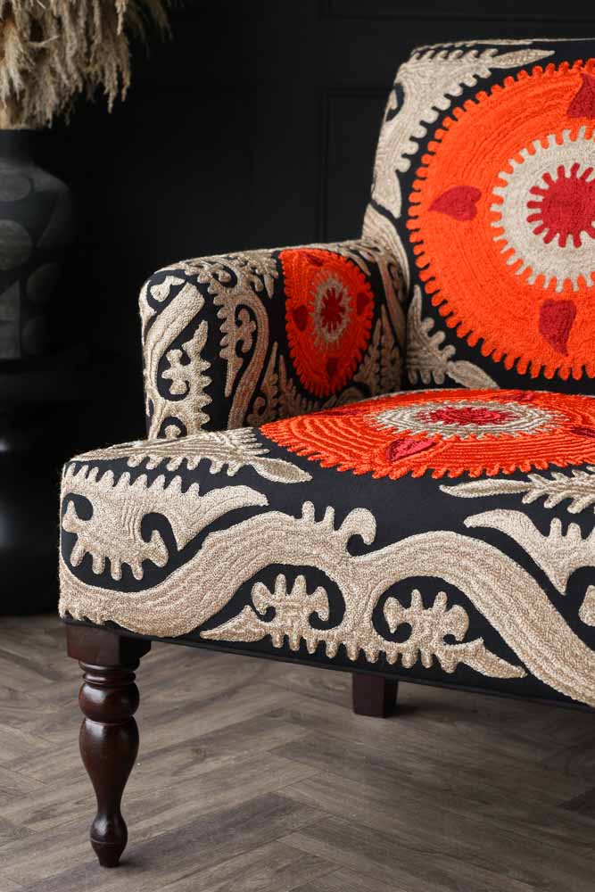 Embroidered Folk Pattern Armchair - Image 3