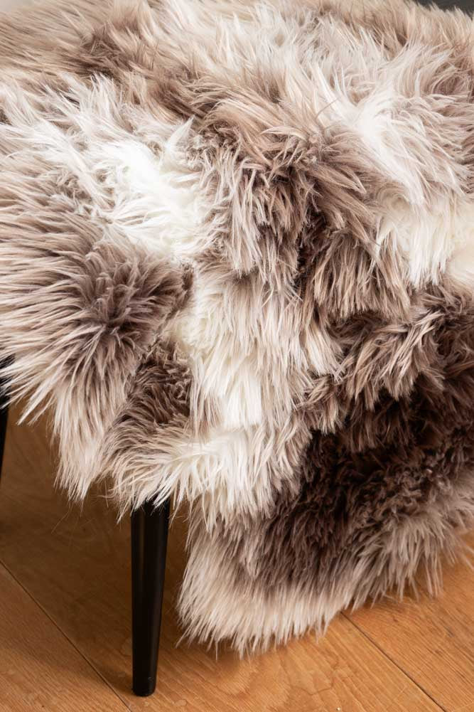 Faux Sheepskin Rug in White & Walnut - Image 5