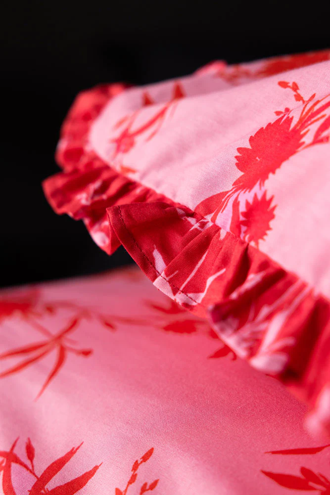 Hot Pink Floral Frill Duvet Cover and Pillow Case Set - Available in 4 Sizes - Image 3