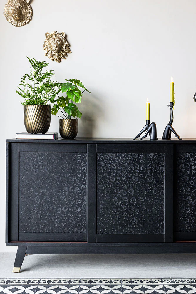 Large Black Leopard Print Sideboard