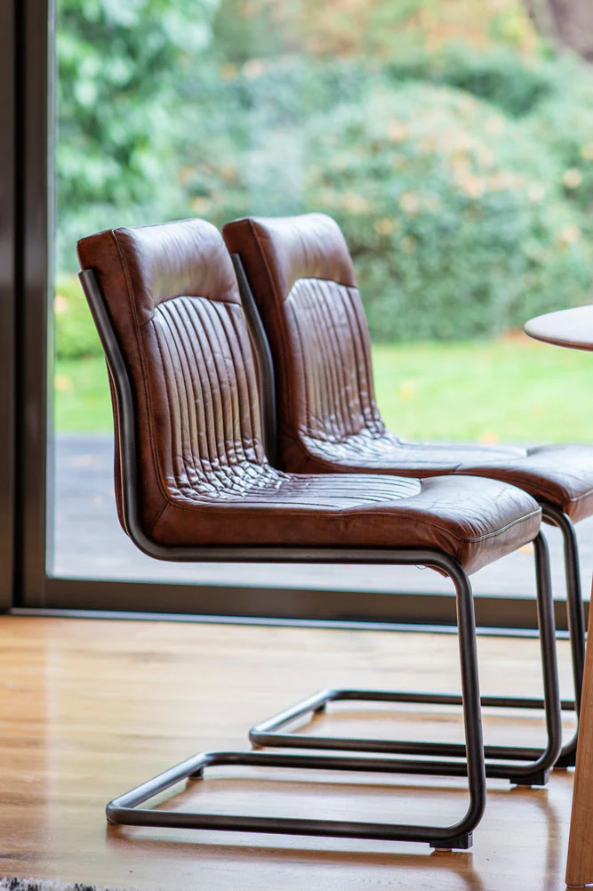 Ribbed Antique-Style Brown Leather Chair - Image 2