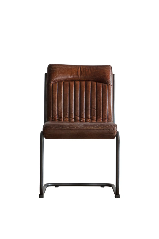 Ribbed Antique-Style Brown Leather Chair - Image 9