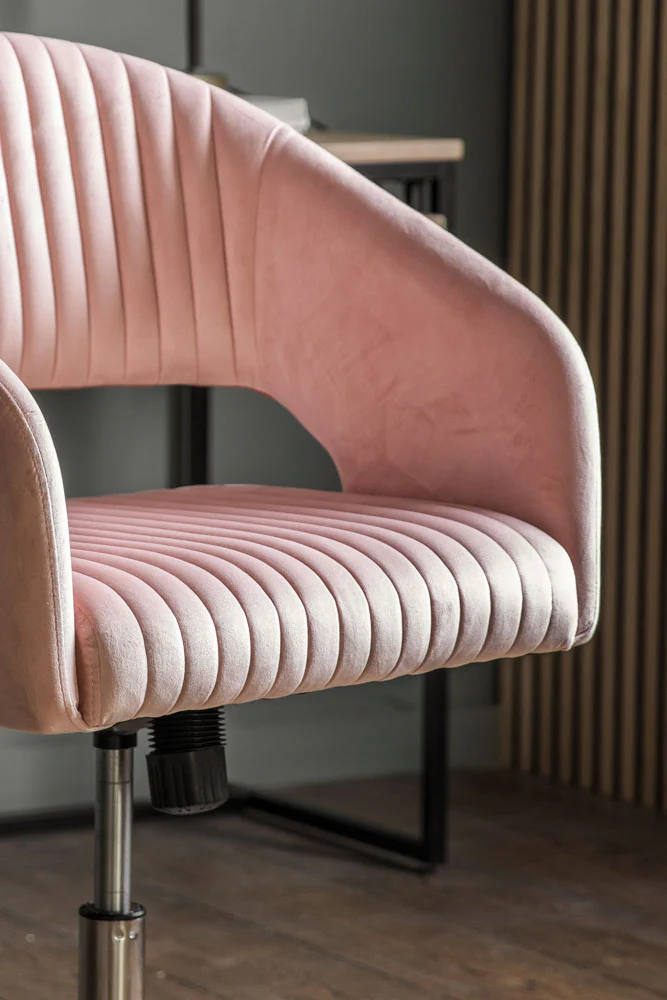Ribbed Pink Velvet Swivel Chair - Image 2