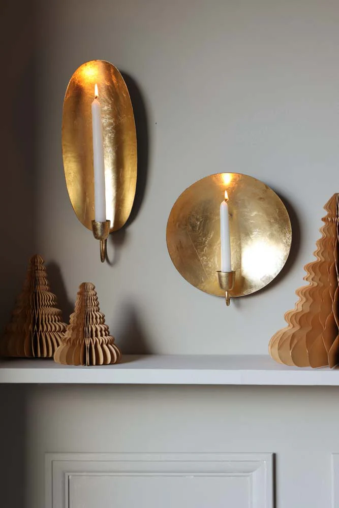 Round Gold Leaf Candlestick Holder Wall Sconce - Image 7