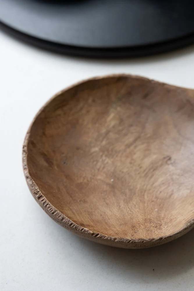 Round Natural Wood Carved Serving Dish - Image 5