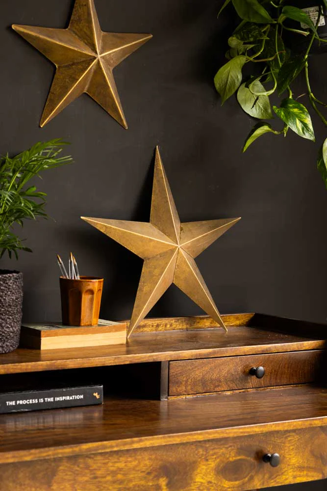 Set Of 3 Antique Gold Metal Stars - Image 3