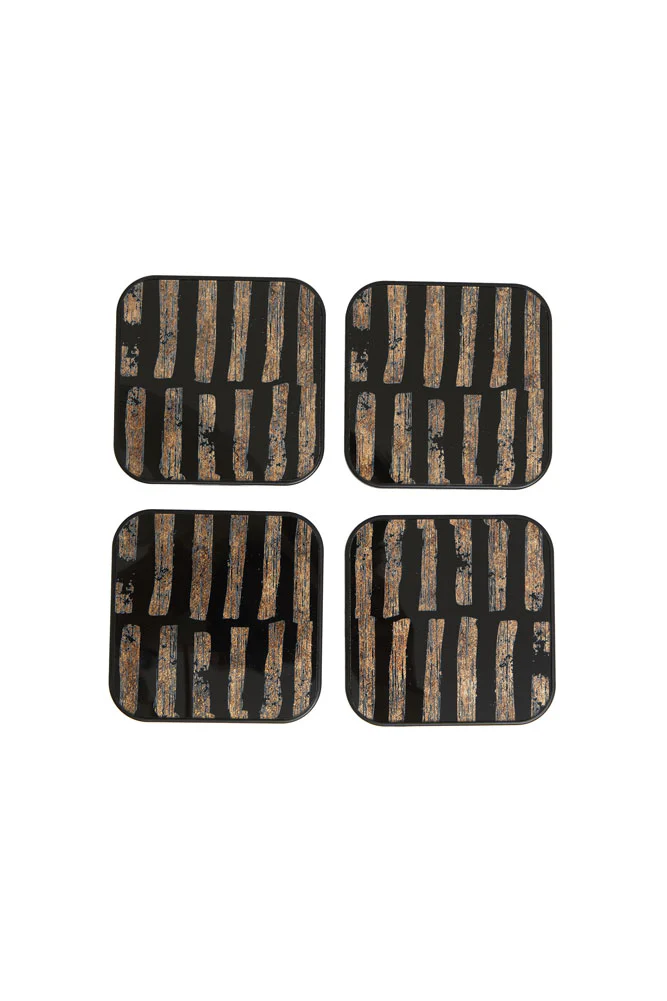 Set of 4 Black & Gold Brushstroke Coasters With Holder - Image 5